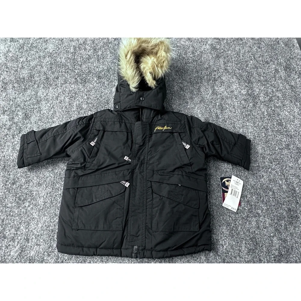 Phat Farm Vintage Black Parka Jacket Fur Hood Winter Toddler Baby Size‎ 6-12M